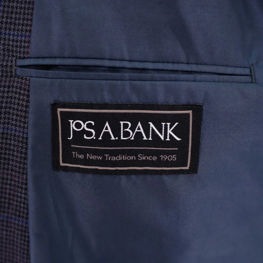 Jos‎ A Bank Regal Fit Wool Gray Black Houndstooth W/ Purple Blue Windowpane 50L